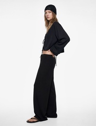 Bol Kalıp Beli Bağcıklı Geniş Paça Pantolon