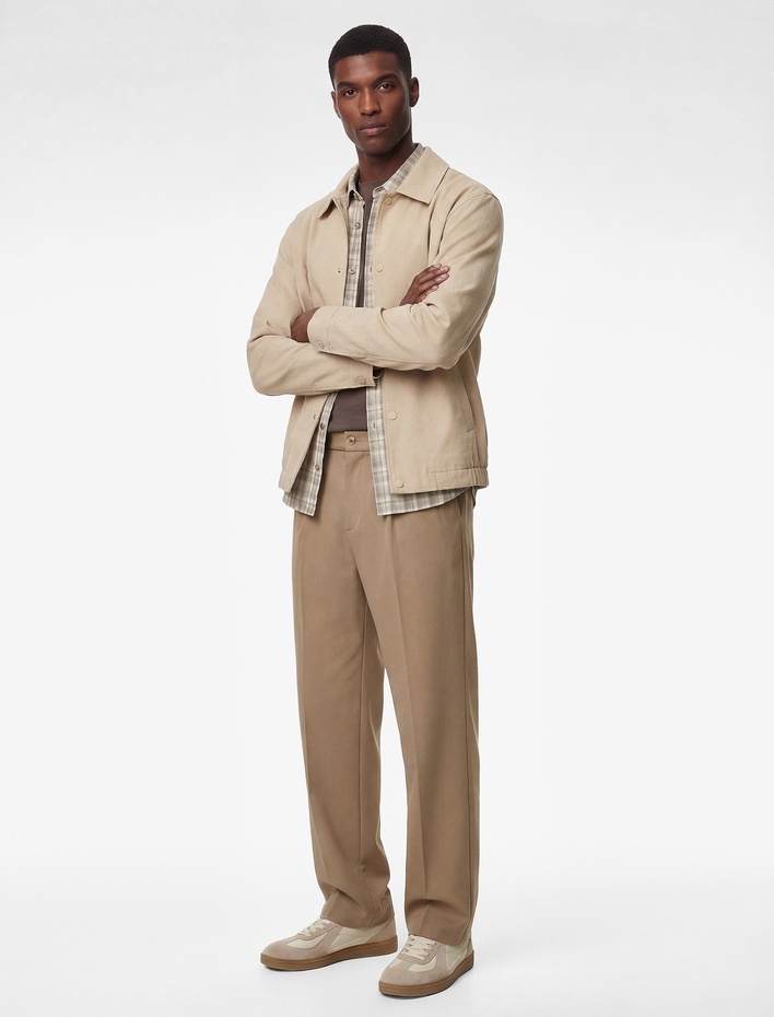  Viskon Karışımlı Uzun Kollu Cepli Gömlek Yaka Düğmeli Ceket