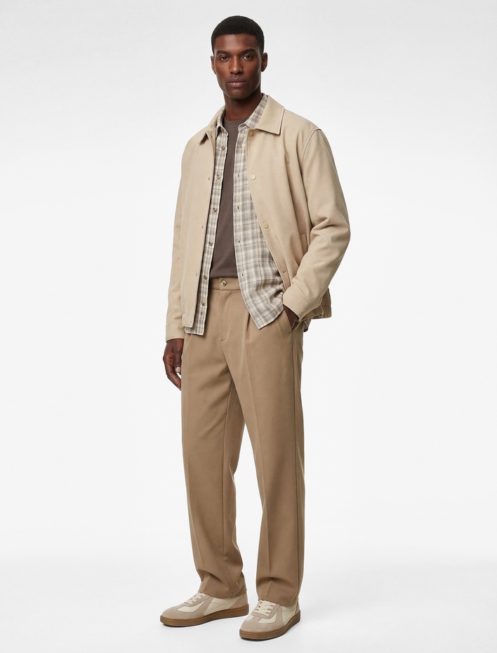  Viskon Karışımlı Uzun Kollu Cepli Gömlek Yaka Düğmeli Ceket