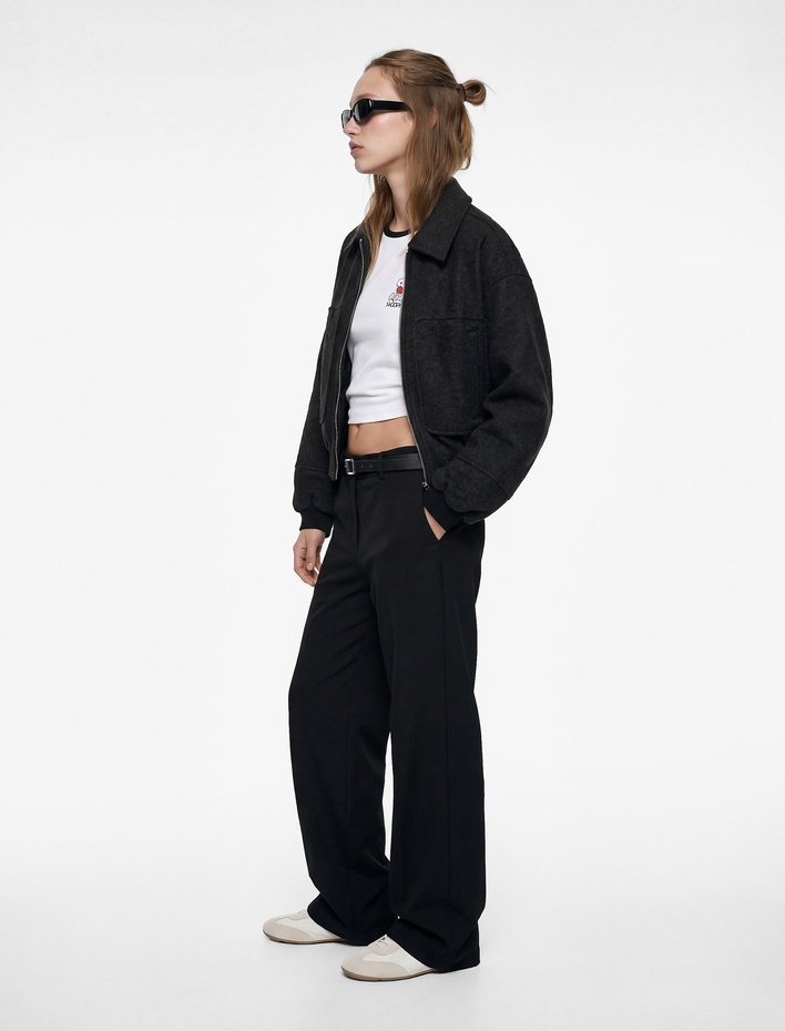  Cepli Kemer Detaylı Viskon Karışımlı Geniş Paça Pantolon