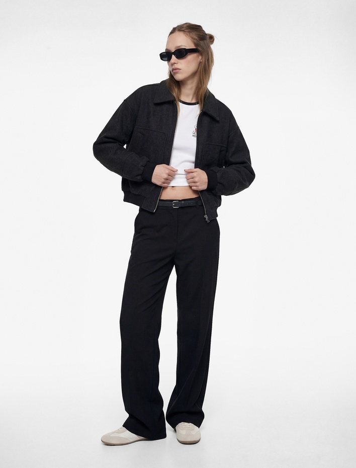  Cepli Kemer Detaylı Viskon Karışımlı Geniş Paça Pantolon