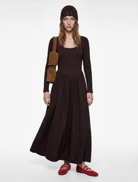 Rahat Kalıp Uzun Kollu Bisiklet Yaka A Kesim Maxi Elbise