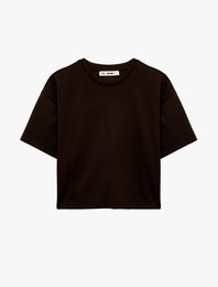 Rahat Kalıp Kısa Kollu Bisiklet Yaka İnterlok Spor Crop Tişört