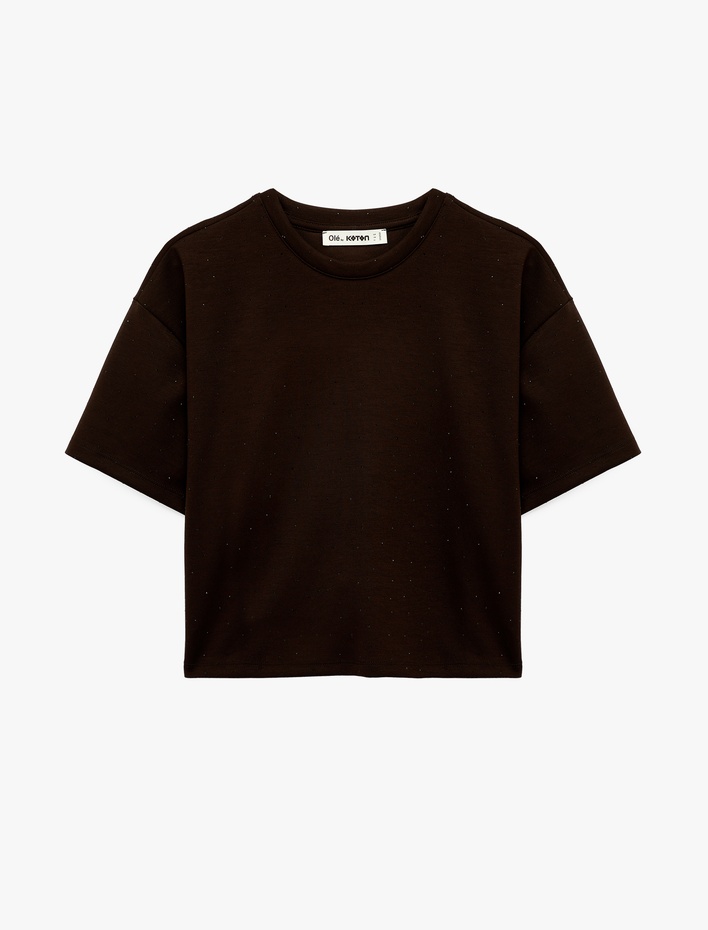  Rahat Kalıp Kısa Kollu Bisiklet Yaka İnterlok Spor Crop Tişört