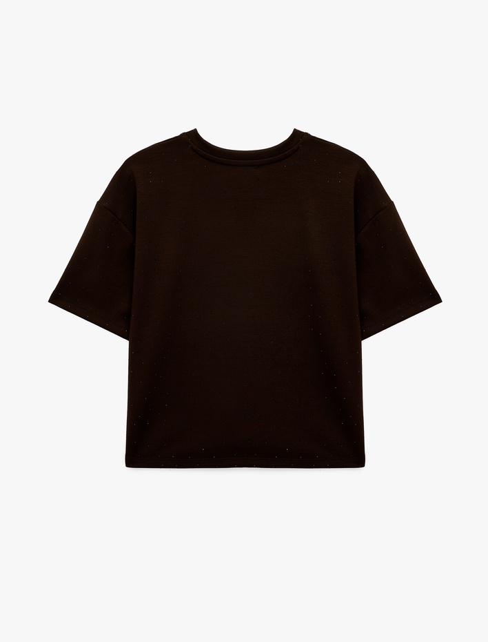  Rahat Kalıp Kısa Kollu Bisiklet Yaka İnterlok Spor Crop Tişört