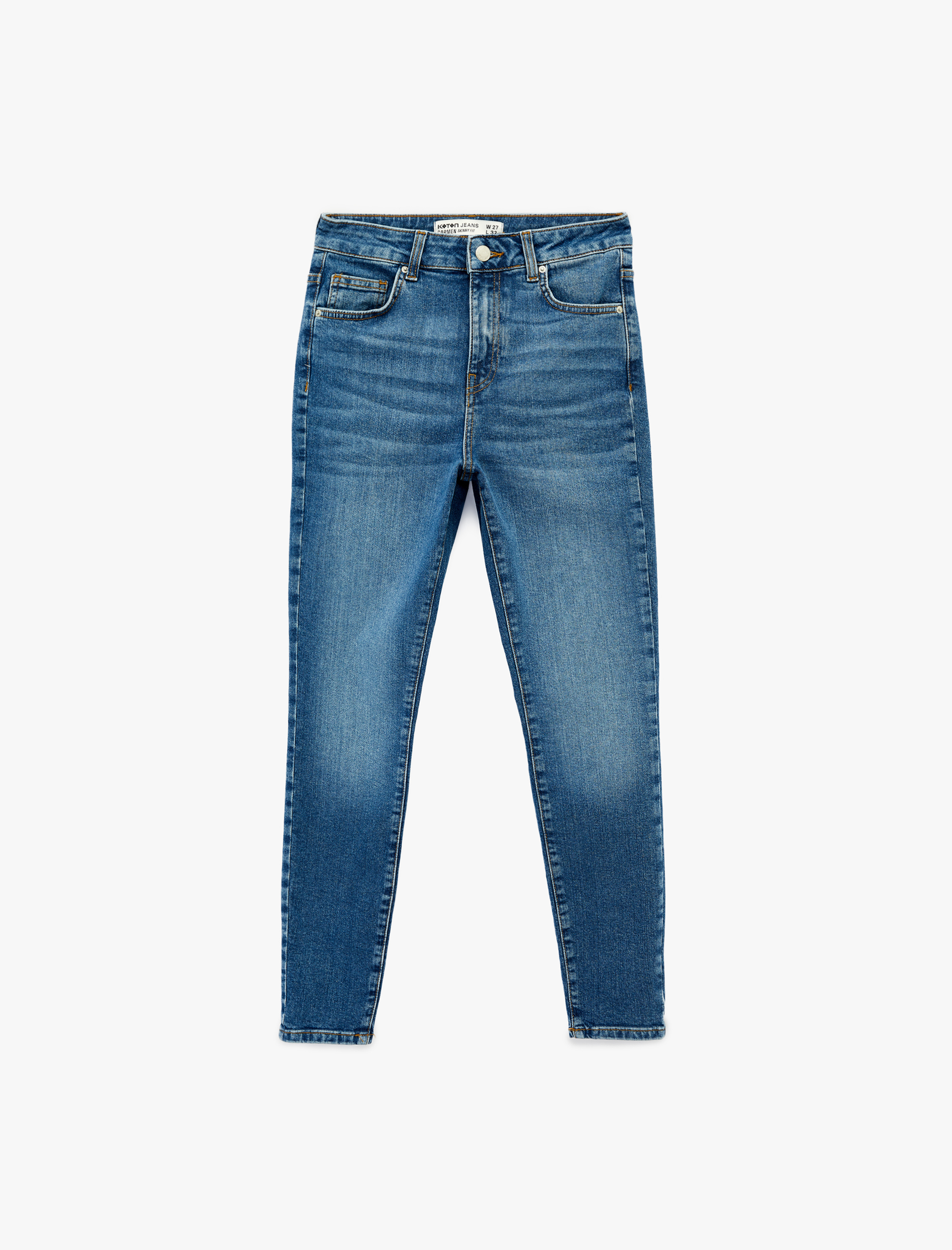   Yüksek Bel Pamuklu Düğmeli Dar Paça Skinny Denim Pantolon - Skinny Push Up Fit Jean