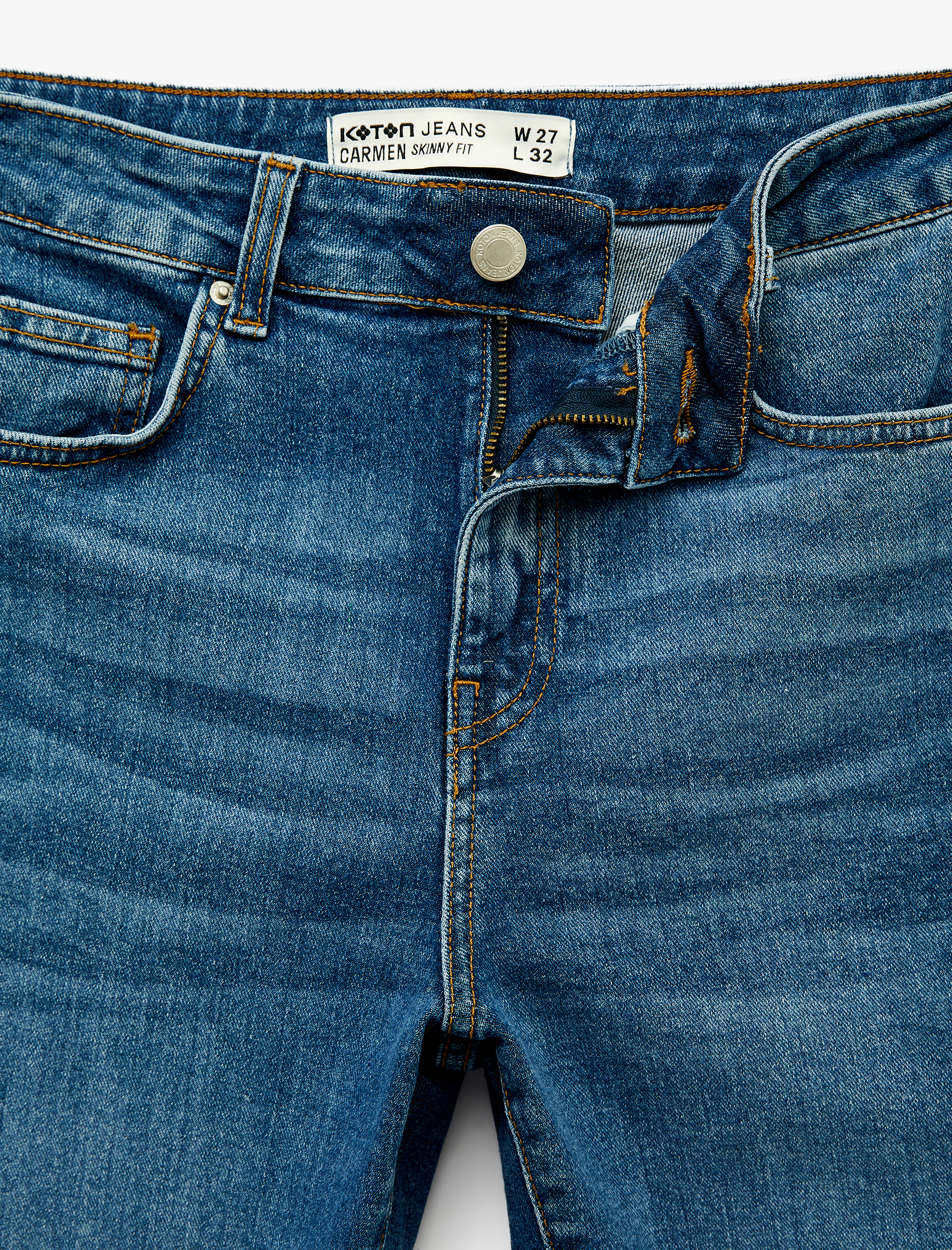   Yüksek Bel Pamuklu Düğmeli Dar Paça Skinny Denim Pantolon - Skinny Push Up Fit Jean