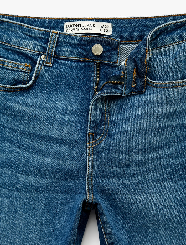  Yüksek Bel Pamuklu Düğmeli Dar Paça Skinny Denim Pantolon - Skinny Push Up Fit Jean