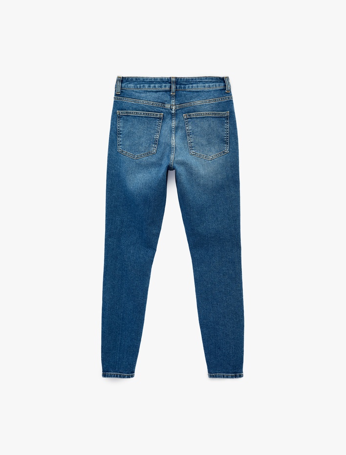  Yüksek Bel Pamuklu Düğmeli Dar Paça Skinny Denim Pantolon - Skinny Push Up Fit Jean