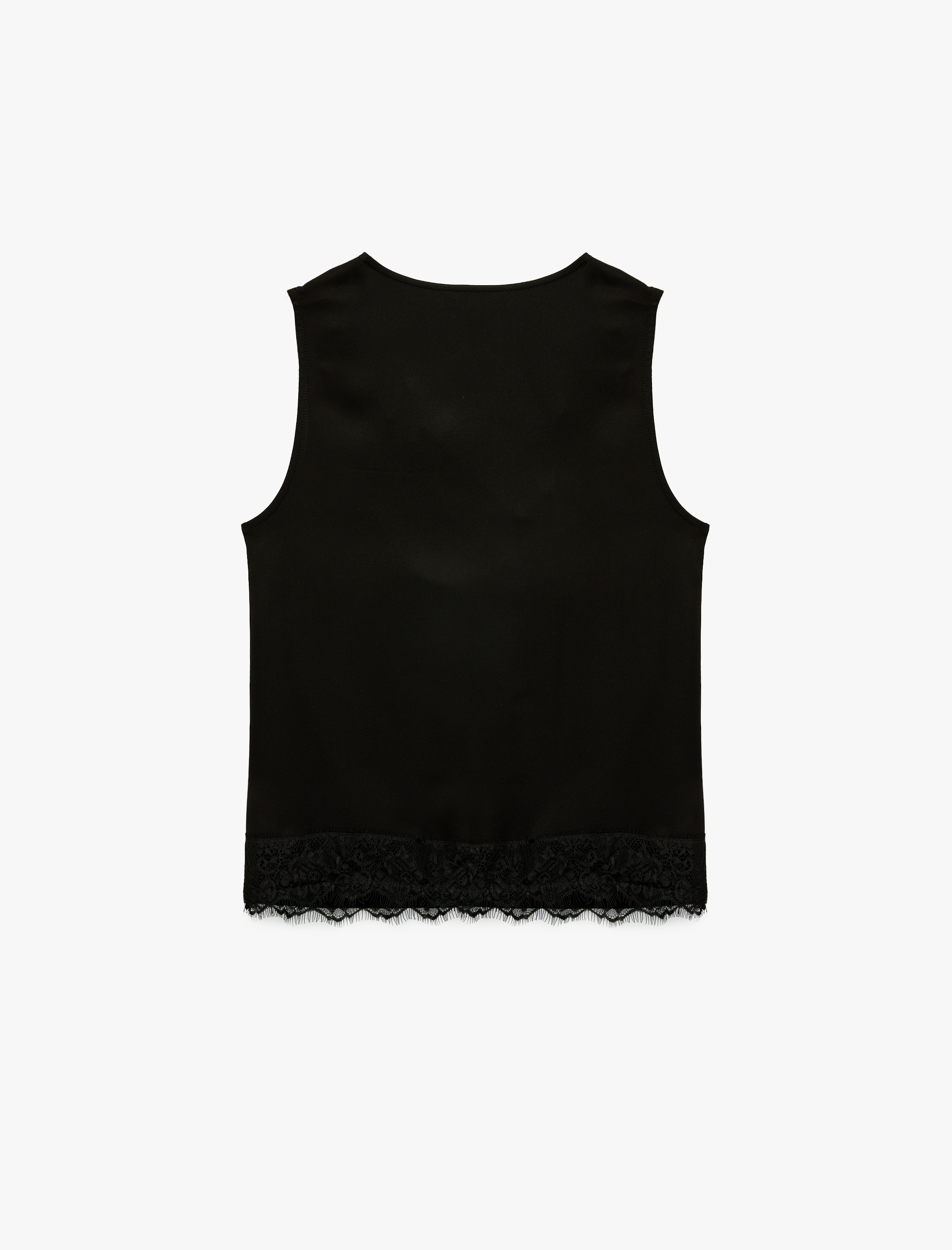   Kolsuz Degaje Yaka Dantel Detaylı Saten Bluz