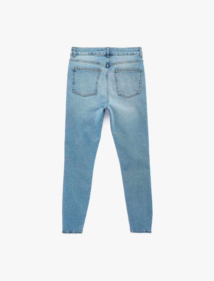  Yüksek Bel Pamuklu Düğmeli Dar Paça Skinny Denim Pantolon - Skinny Push Up Fit Jean