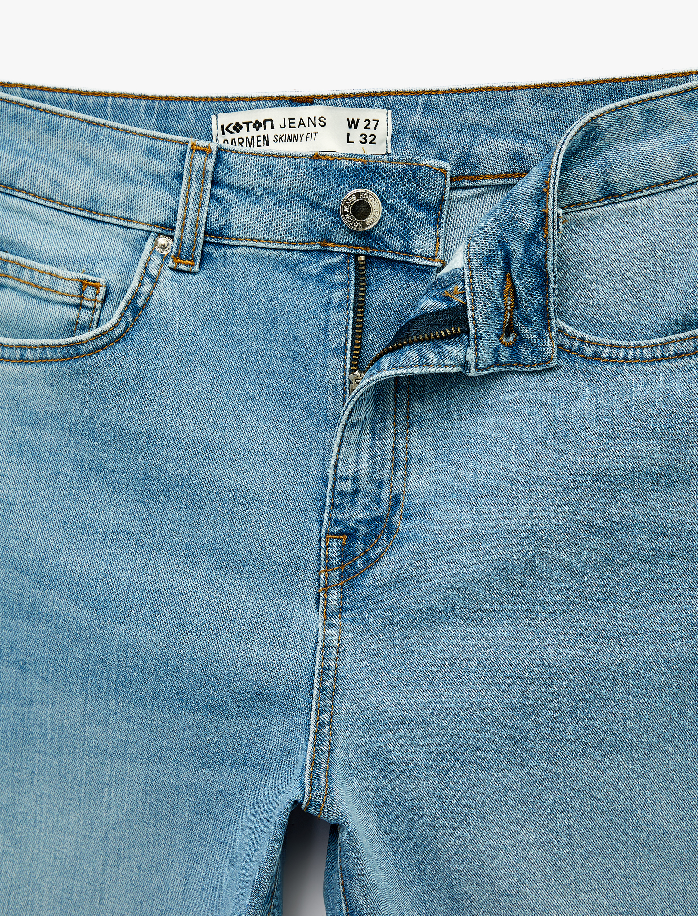   Yüksek Bel Pamuklu Düğmeli Dar Paça Skinny Denim Pantolon - Skinny Push Up Fit Jean