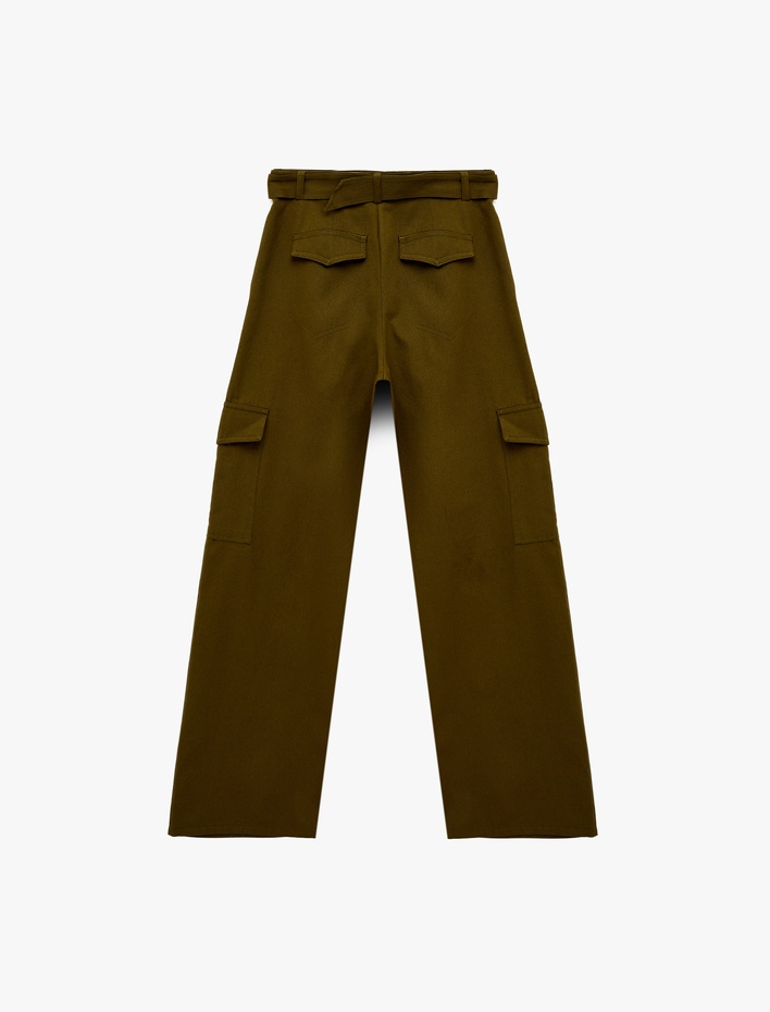  Pamuklu Kemer Detaylı Rahat Kalıp Kargo Cepli Pantolon