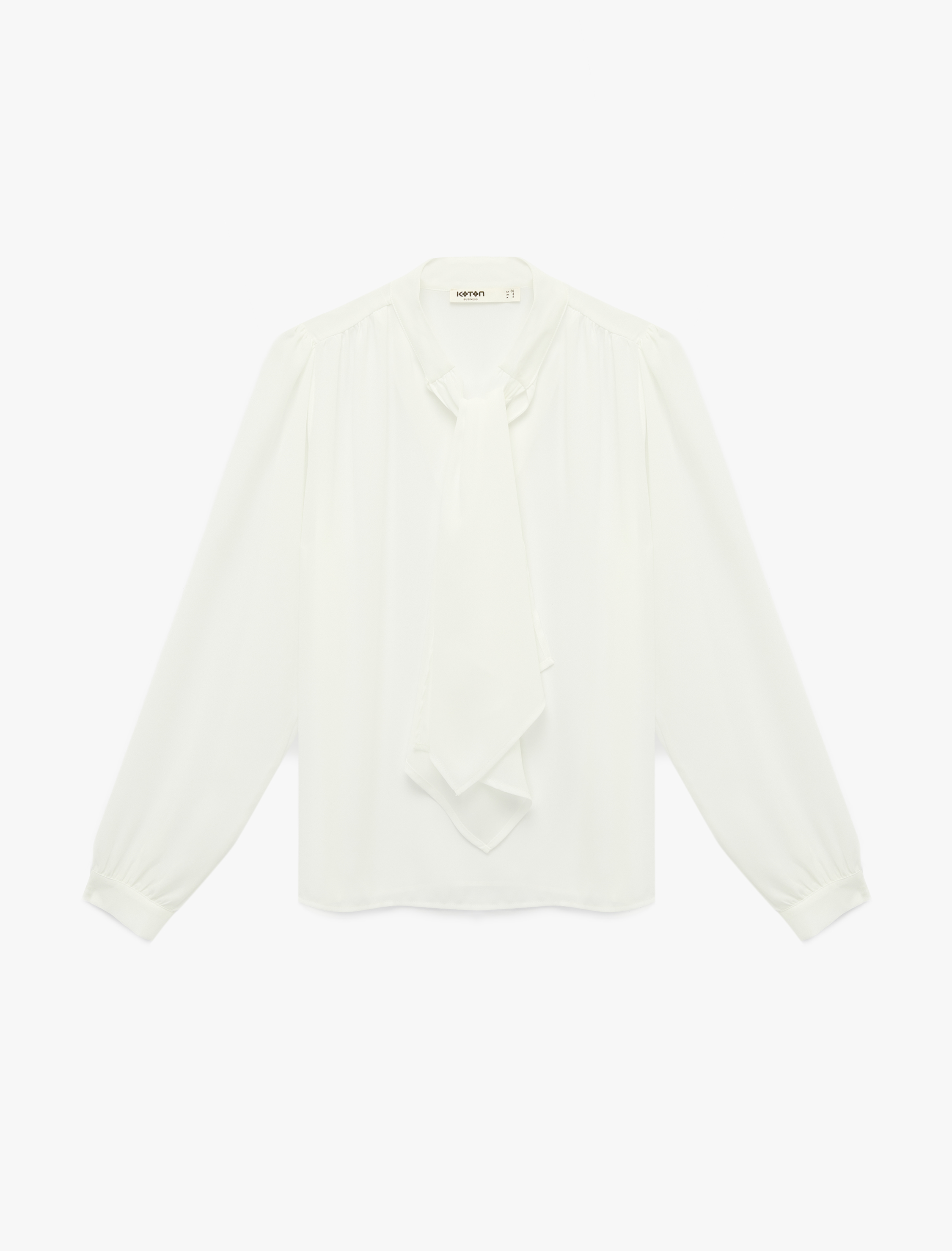   Fular Yaka Bağlama Detaylı Uzun Kollu Krep Bluz