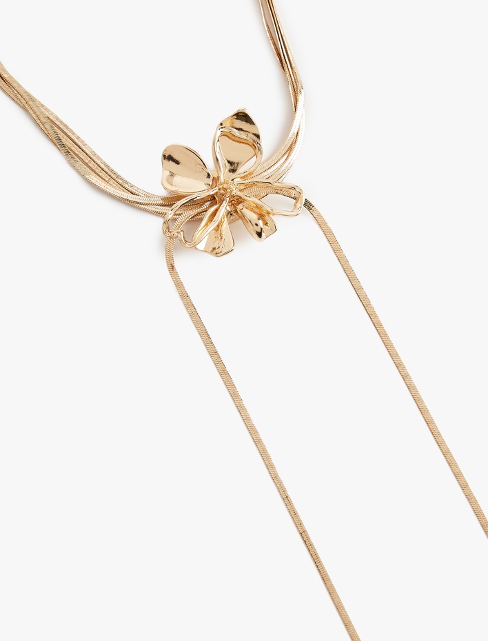 Kadın Çelik Karışımlı Çiçekli Uzun Zincir Kolye