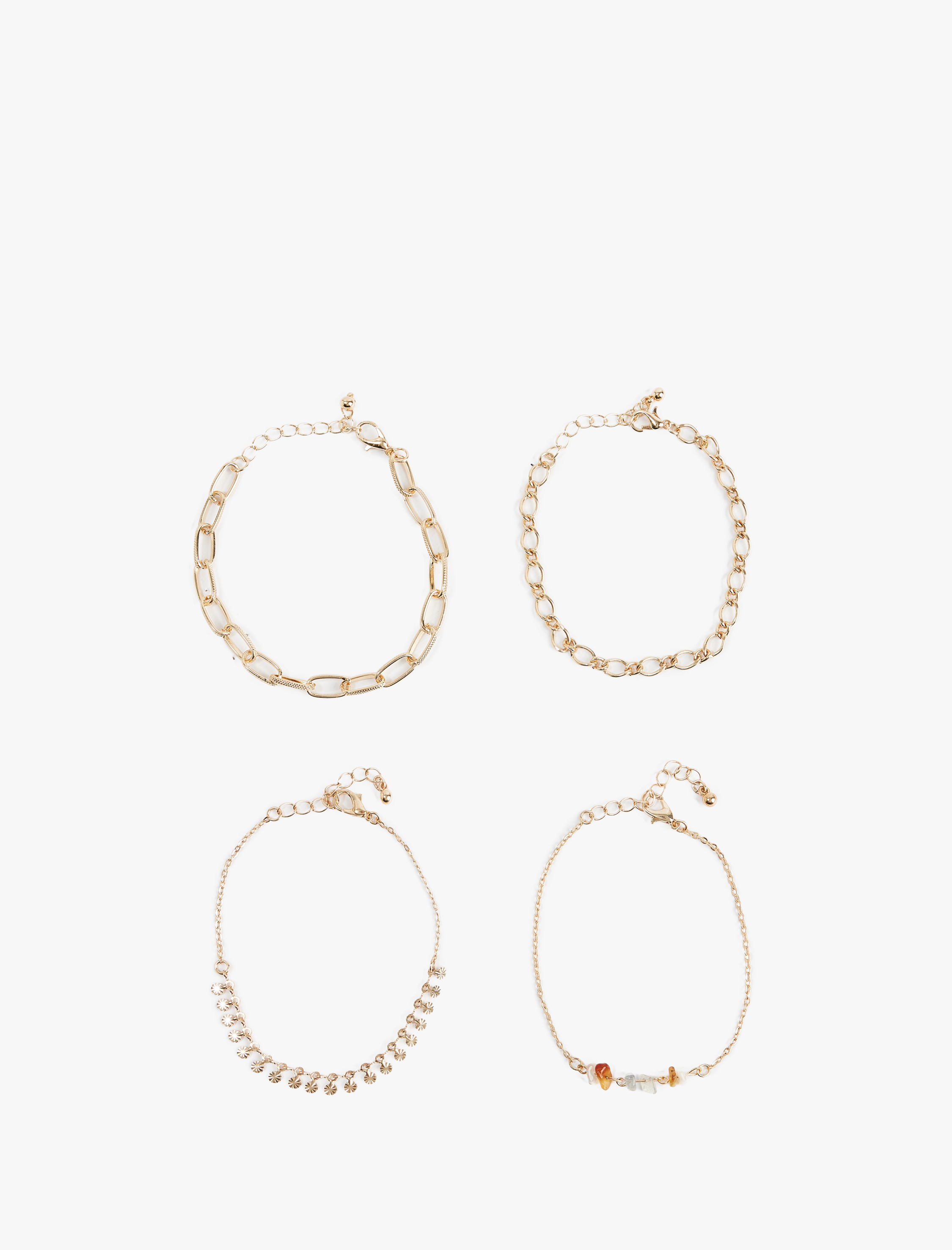  Kadın 4'lü Boncuk Detaylı Zincir Bileklik Seti