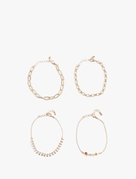 4'lü Boncuk Detaylı Zincir Bileklik Seti