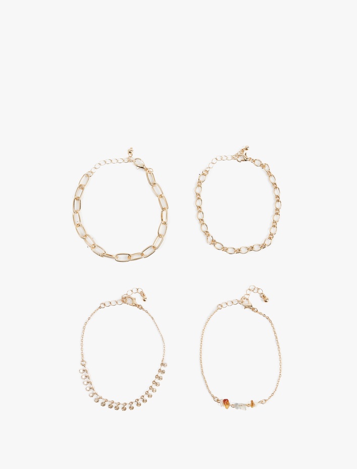 Kadın 4'lü Boncuk Detaylı Zincir Bileklik Seti