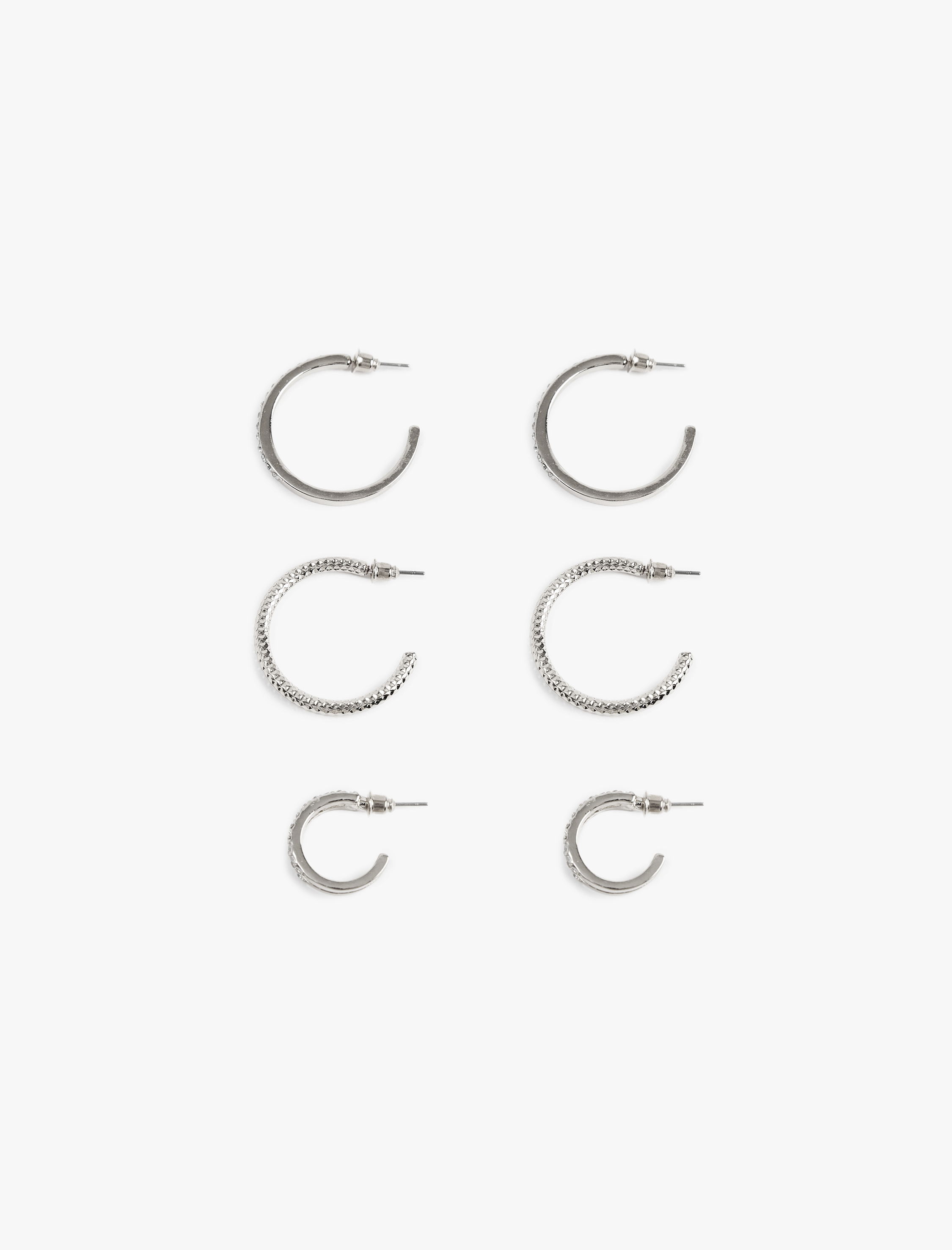  Kadın 3'lü Taş Detaylı Halka Küpe Seti