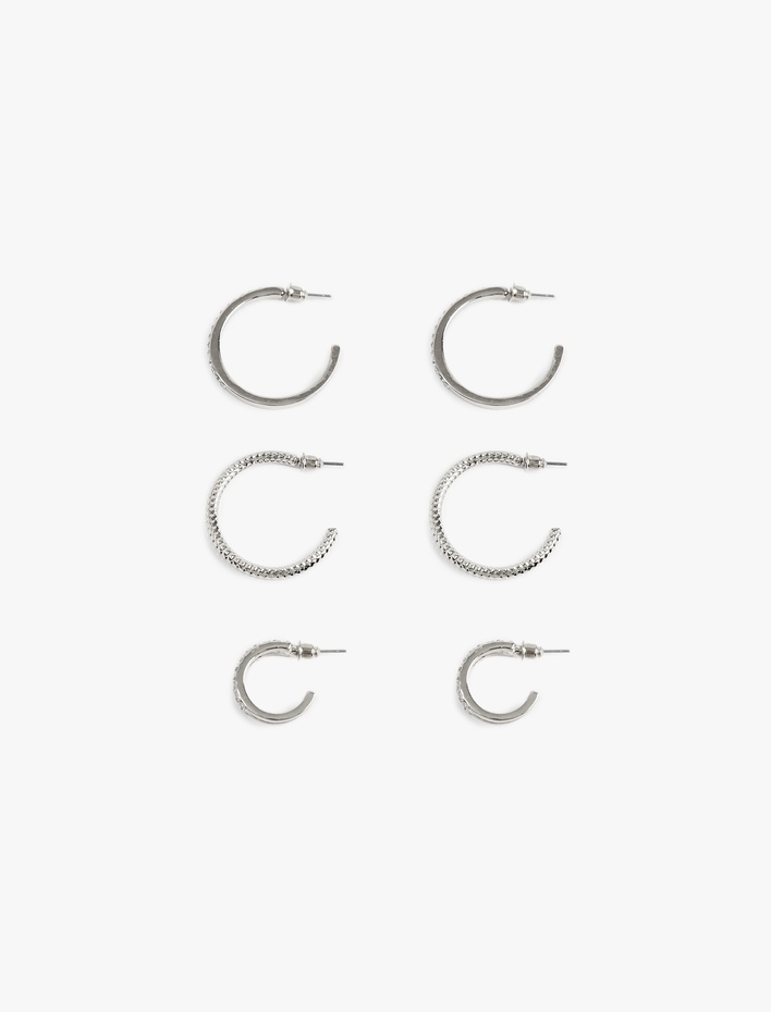 Kadın 3'lü Taş Detaylı Halka Küpe Seti