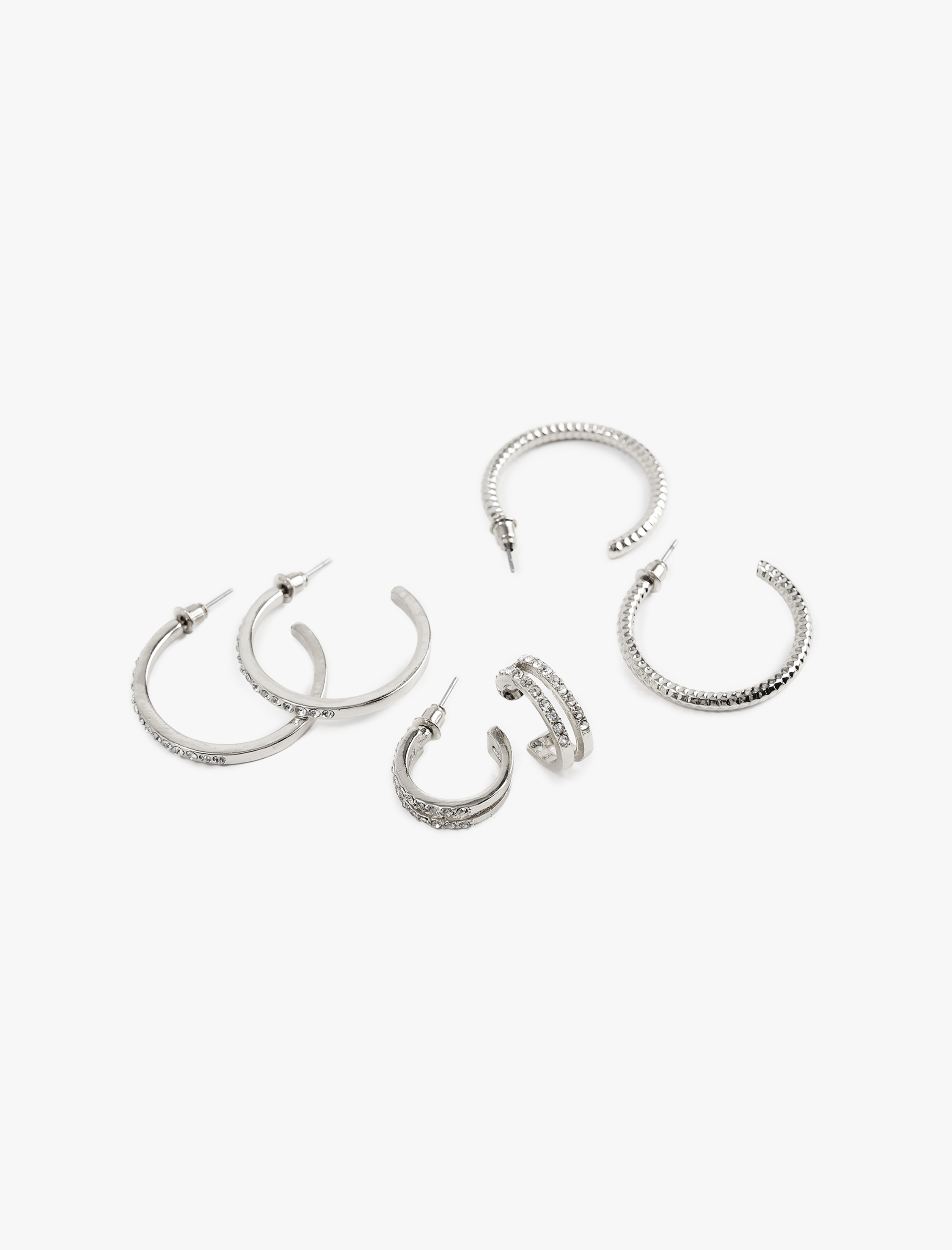  Kadın 3'lü Taş Detaylı Halka Küpe Seti