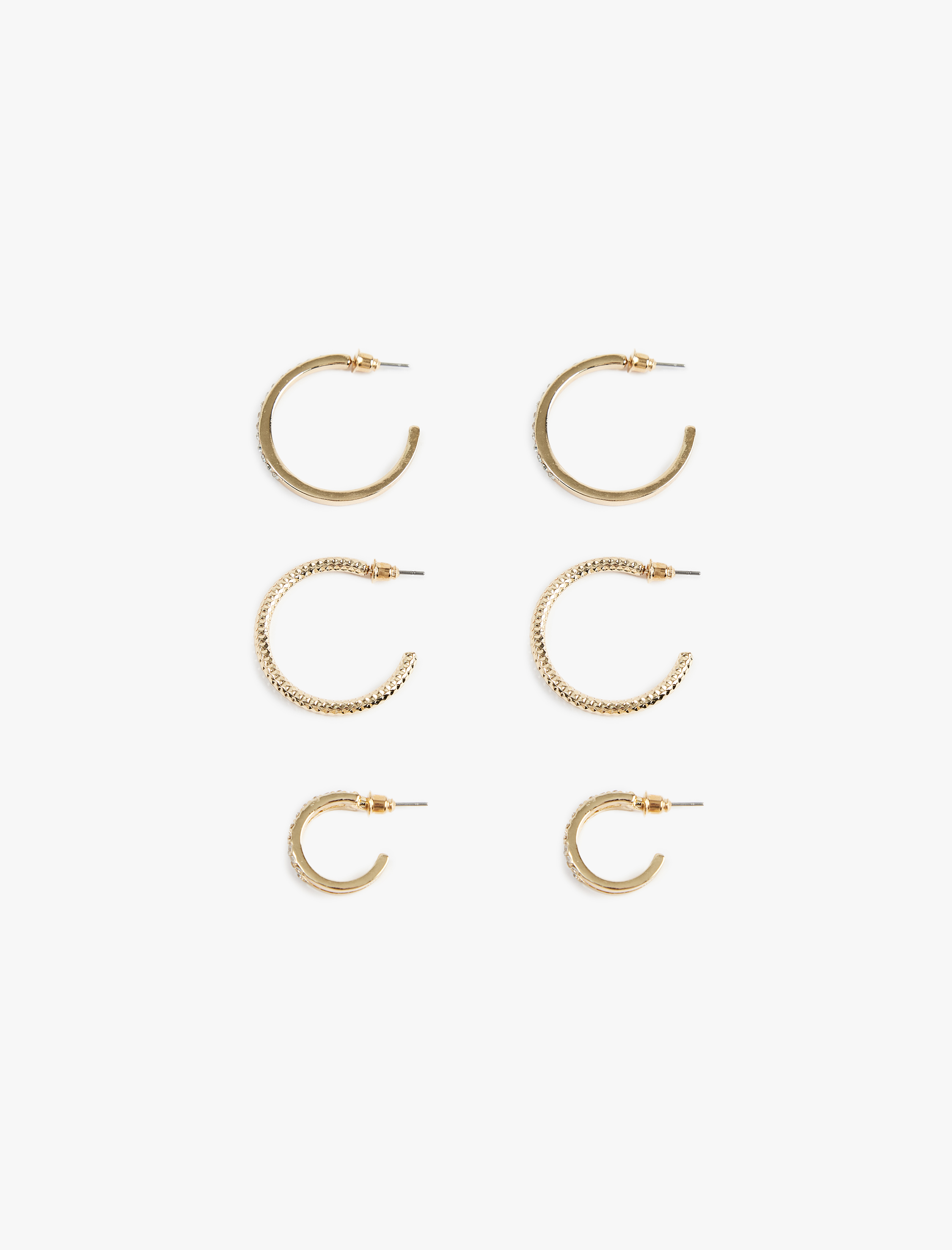  Kadın 3'lü Taş Detaylı Halka Küpe Seti