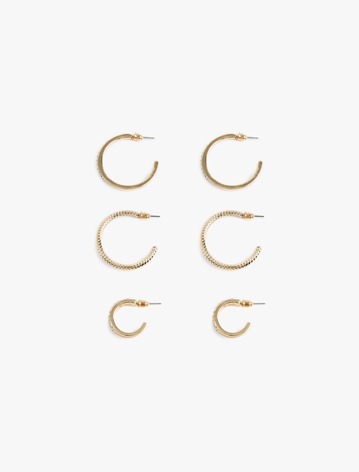 Kadın 3'lü Taş Detaylı Halka Küpe Seti