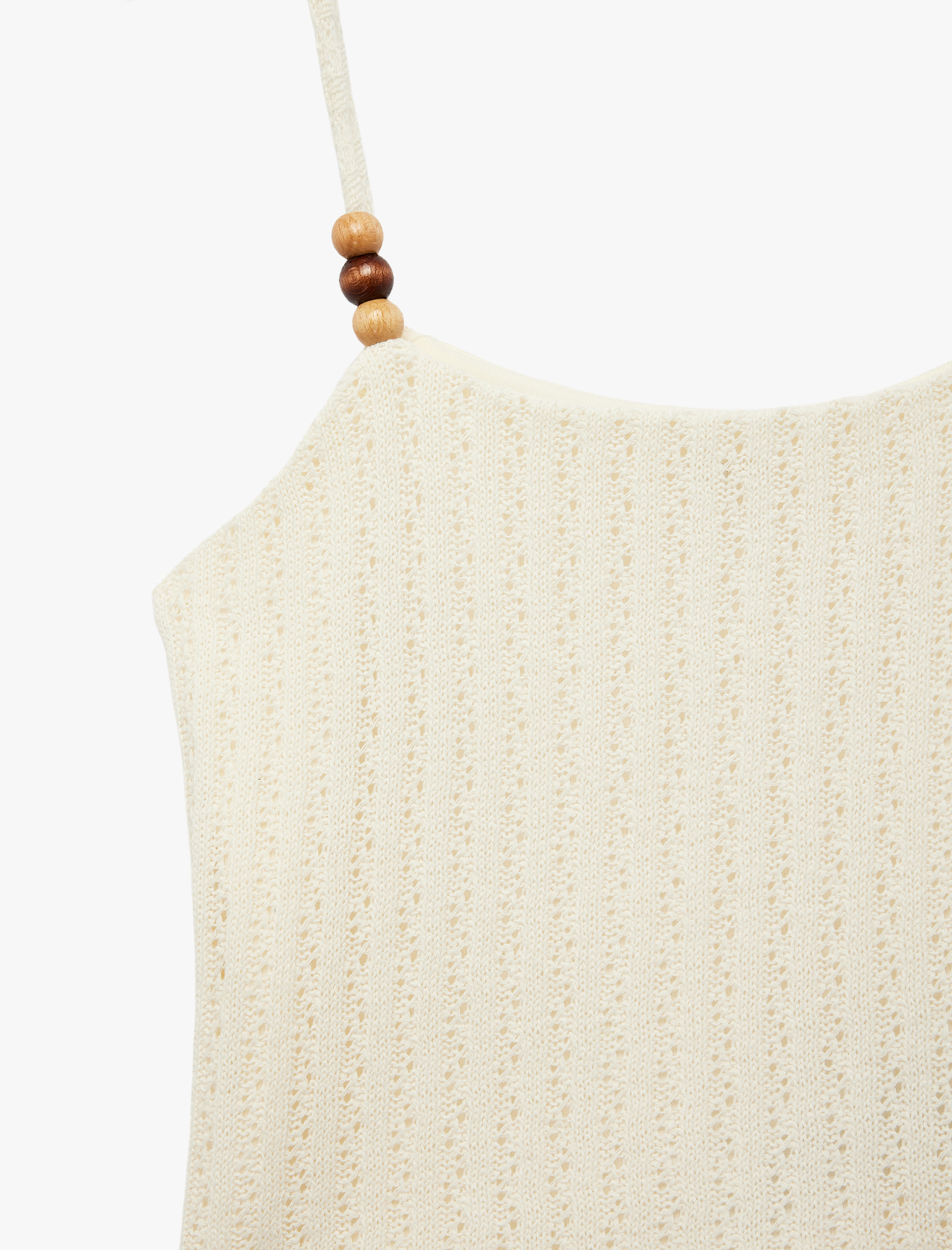  Kız Çocuk Boncuk Detaylı Kroşe Crop Askılı Bluz