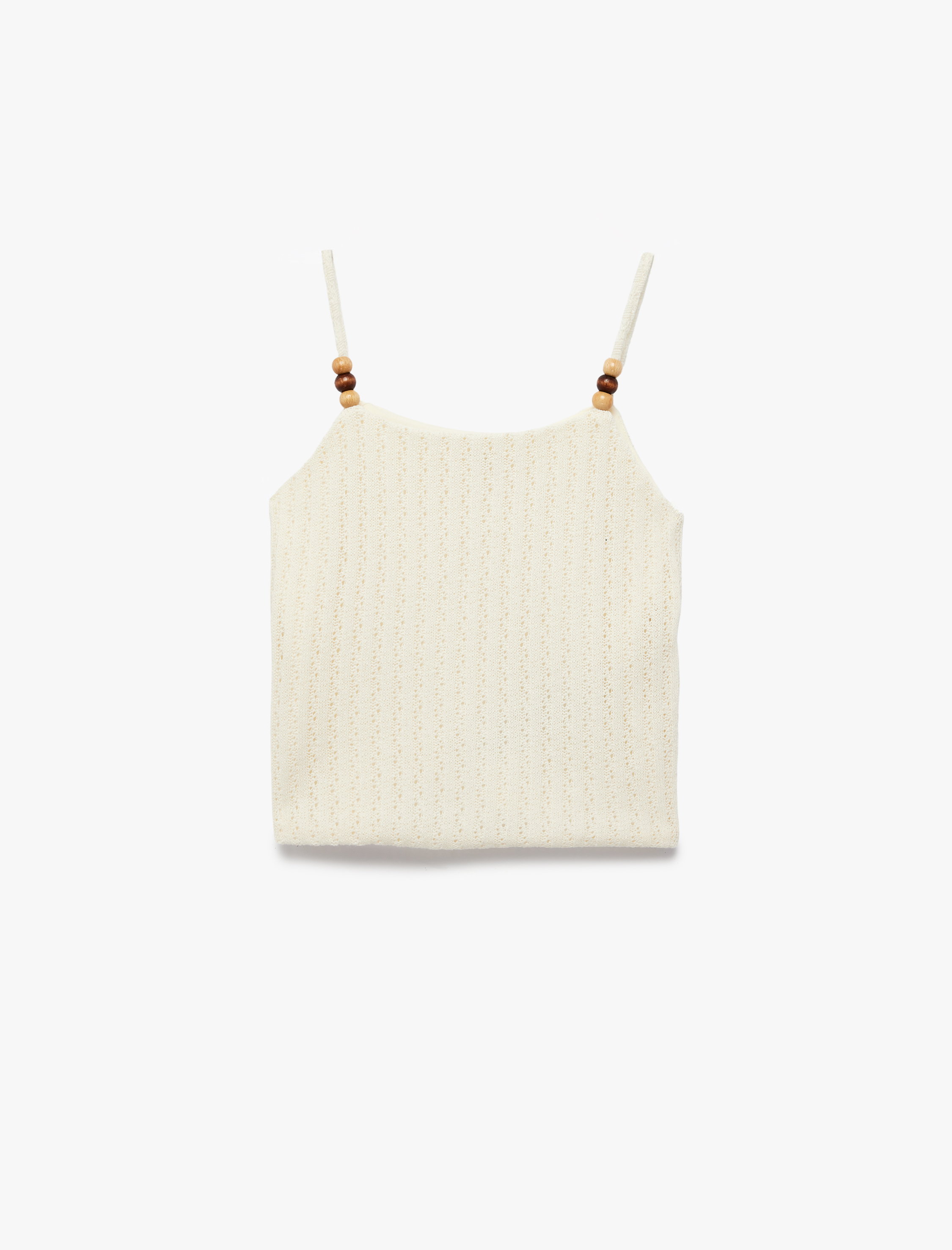  Kız Çocuk Boncuk Detaylı Kroşe Crop Askılı Bluz