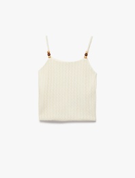 Boncuk Detaylı Kroşe Crop Askılı Bluz