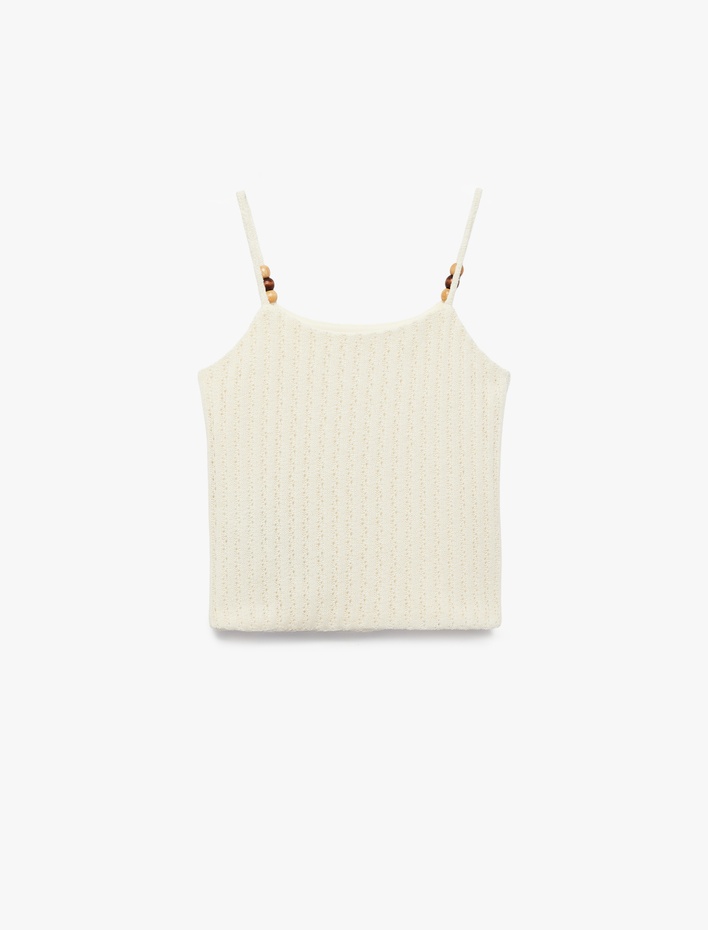 Kız Çocuk Boncuk Detaylı Kroşe Crop Askılı Bluz