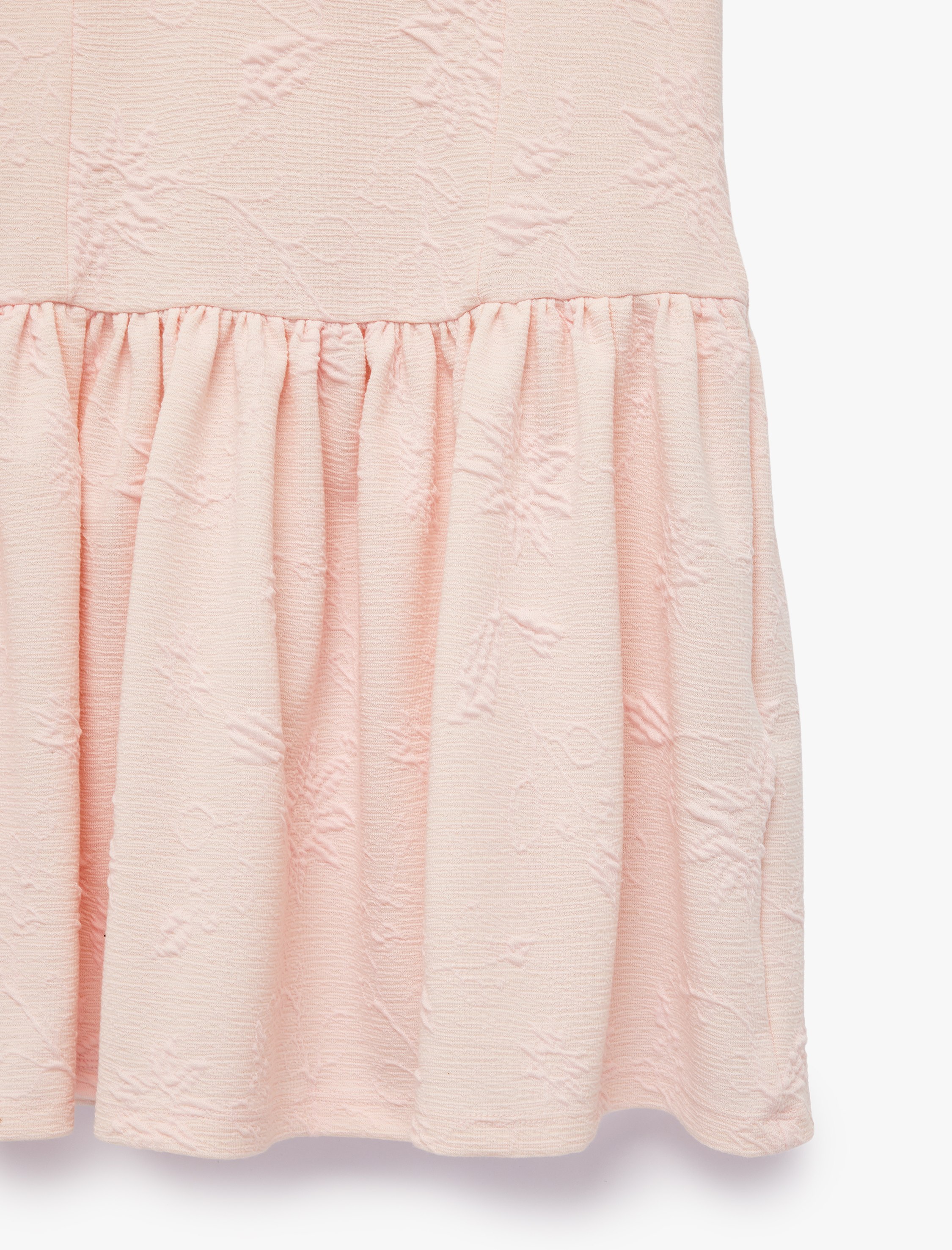  Kız Çocuk Bisiklet Yaka Floral Dokulu Fiyonk Detaylı A Kesim Fırfırlı Kolsuz Elbise