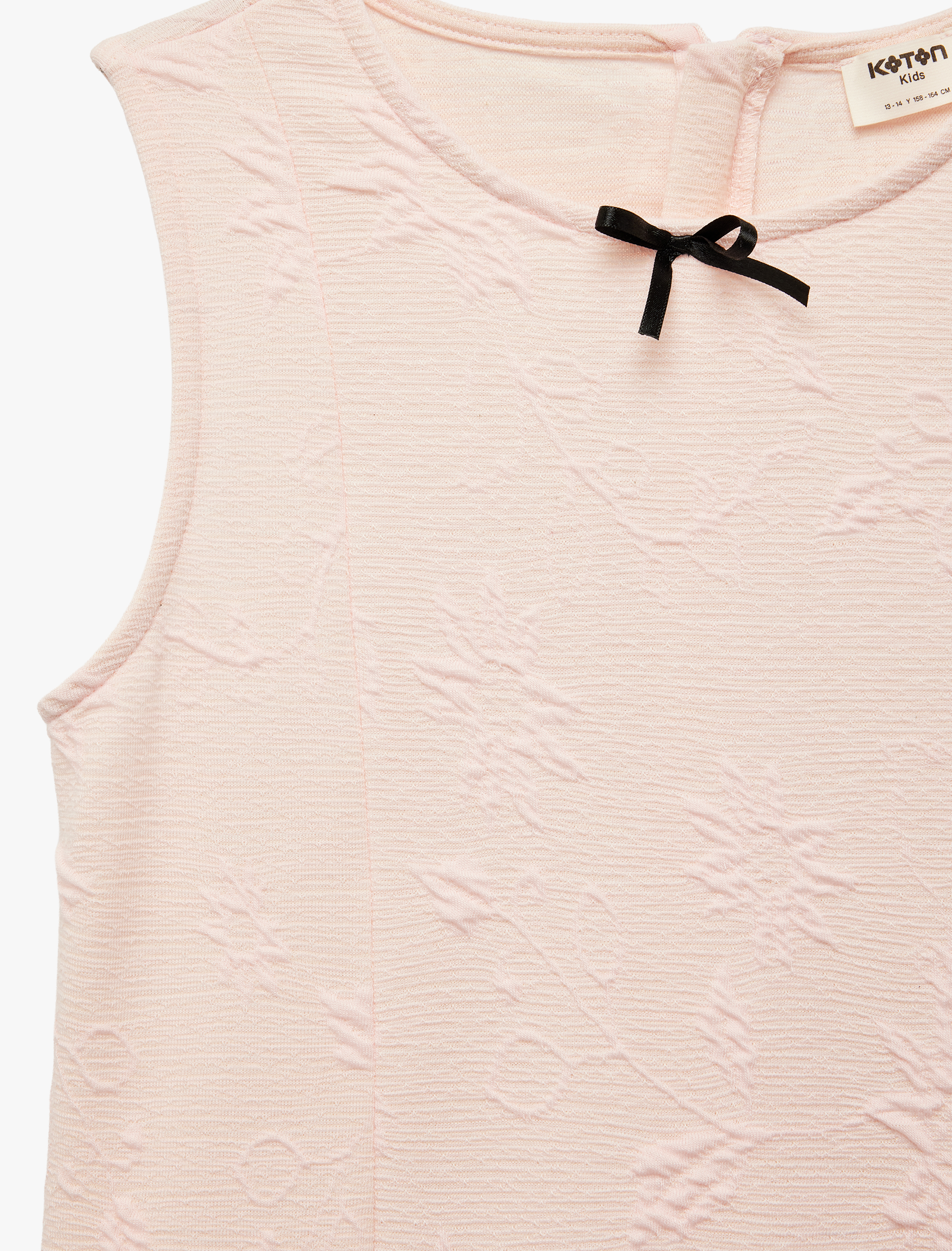  Kız Çocuk Bisiklet Yaka Floral Dokulu Fiyonk Detaylı A Kesim Fırfırlı Kolsuz Elbise