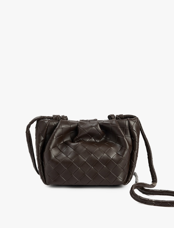 Kadın Örgü Desenli Saplı Askılı Büzgülü Suni Deri Çapraz Çanta