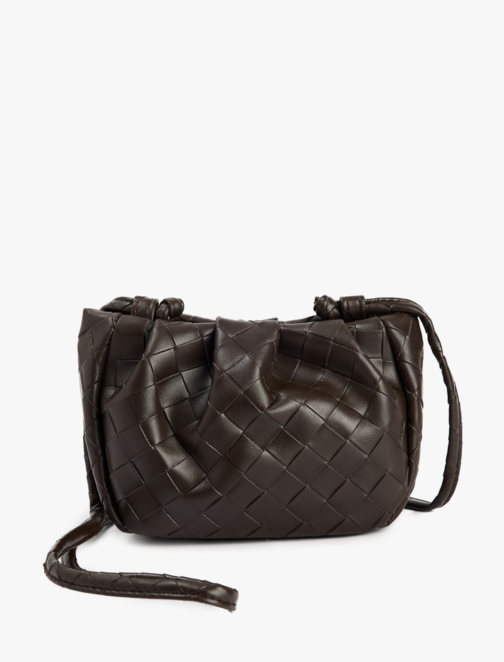 Kadın Örgü Desenli Saplı Askılı Büzgülü Suni Deri Çapraz Çanta