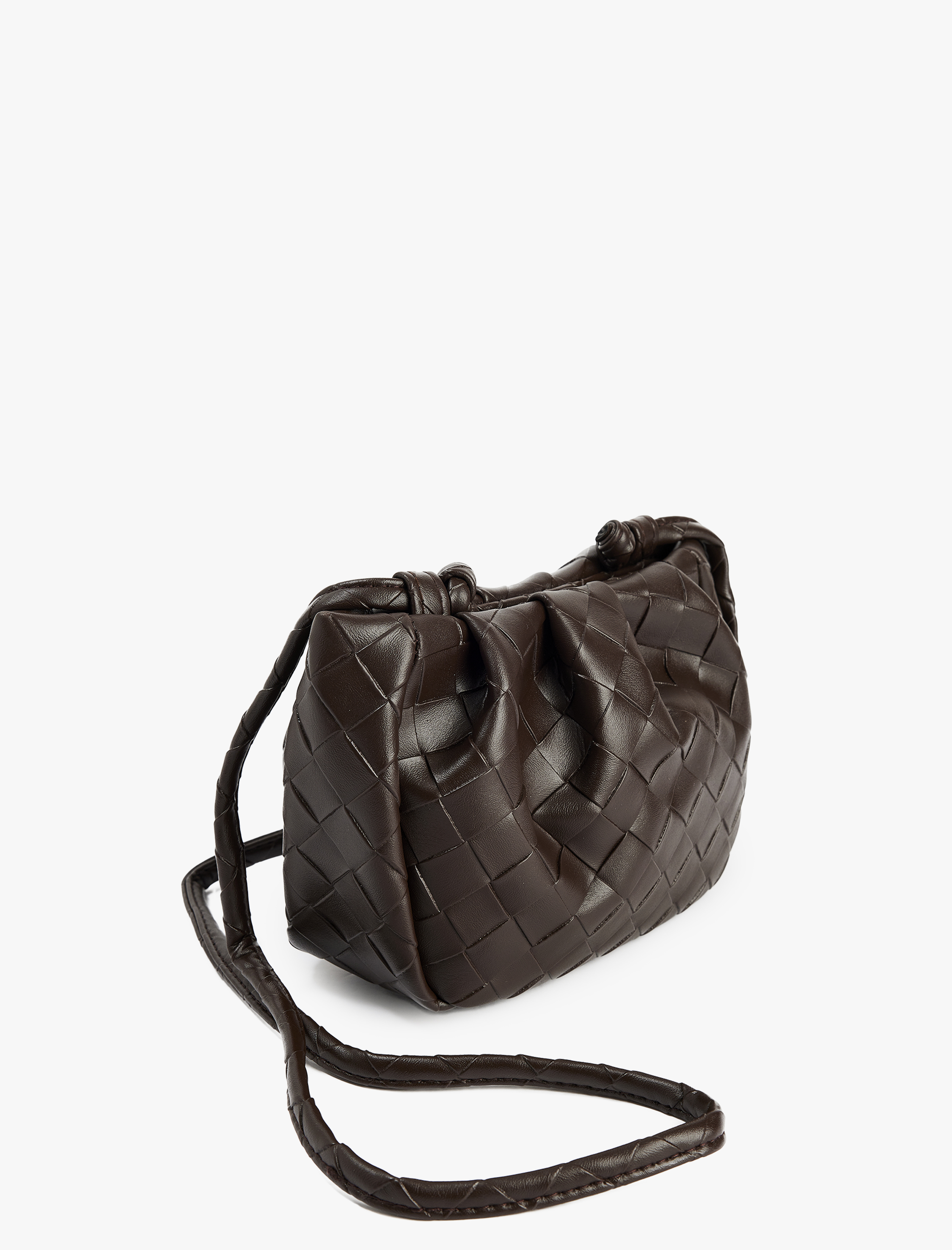  Kadın Örgü Desenli Saplı Askılı Büzgülü Suni Deri Çapraz Çanta