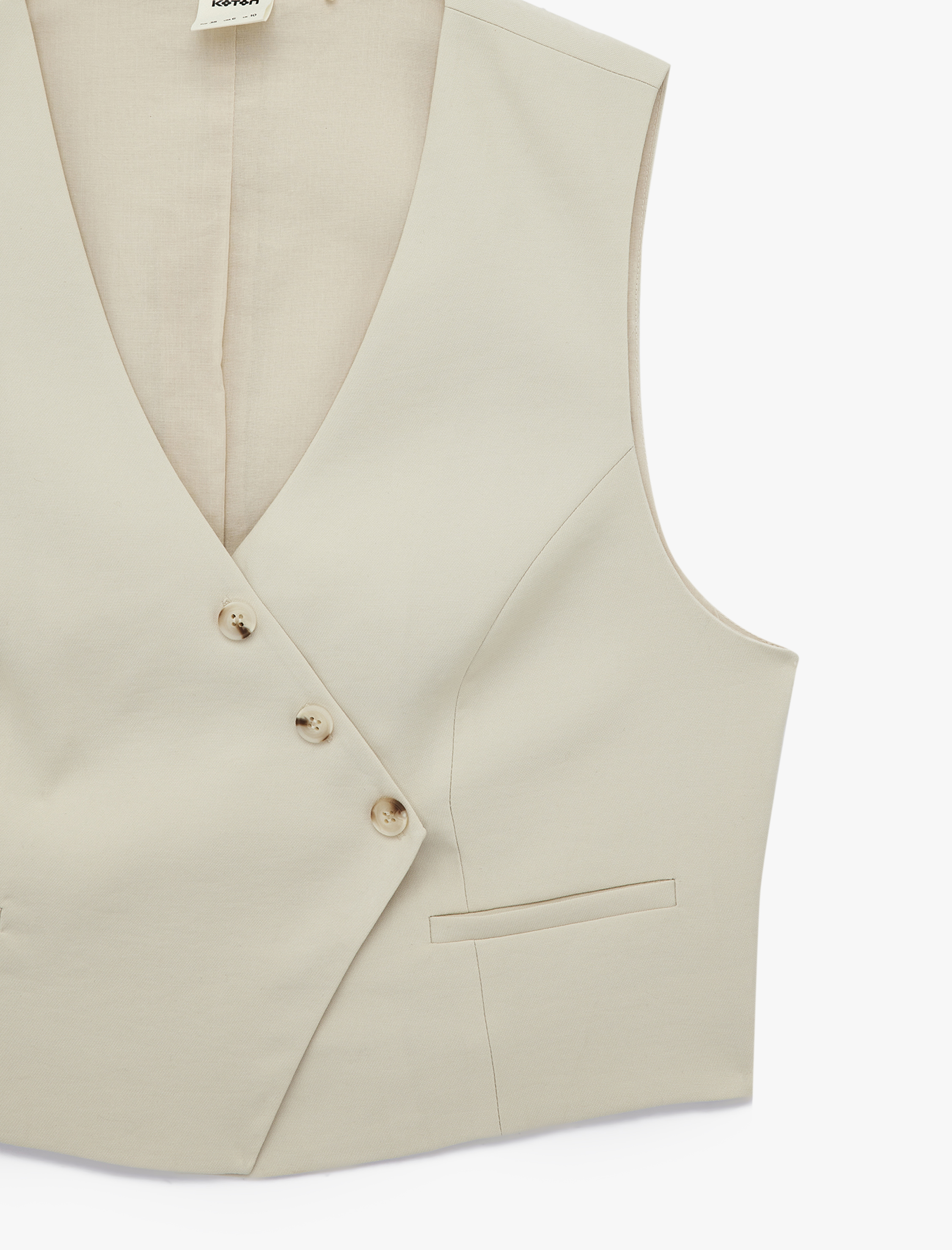   Viskon Kupro Kumaş Asimetrik Kruvaze Crop Yelek