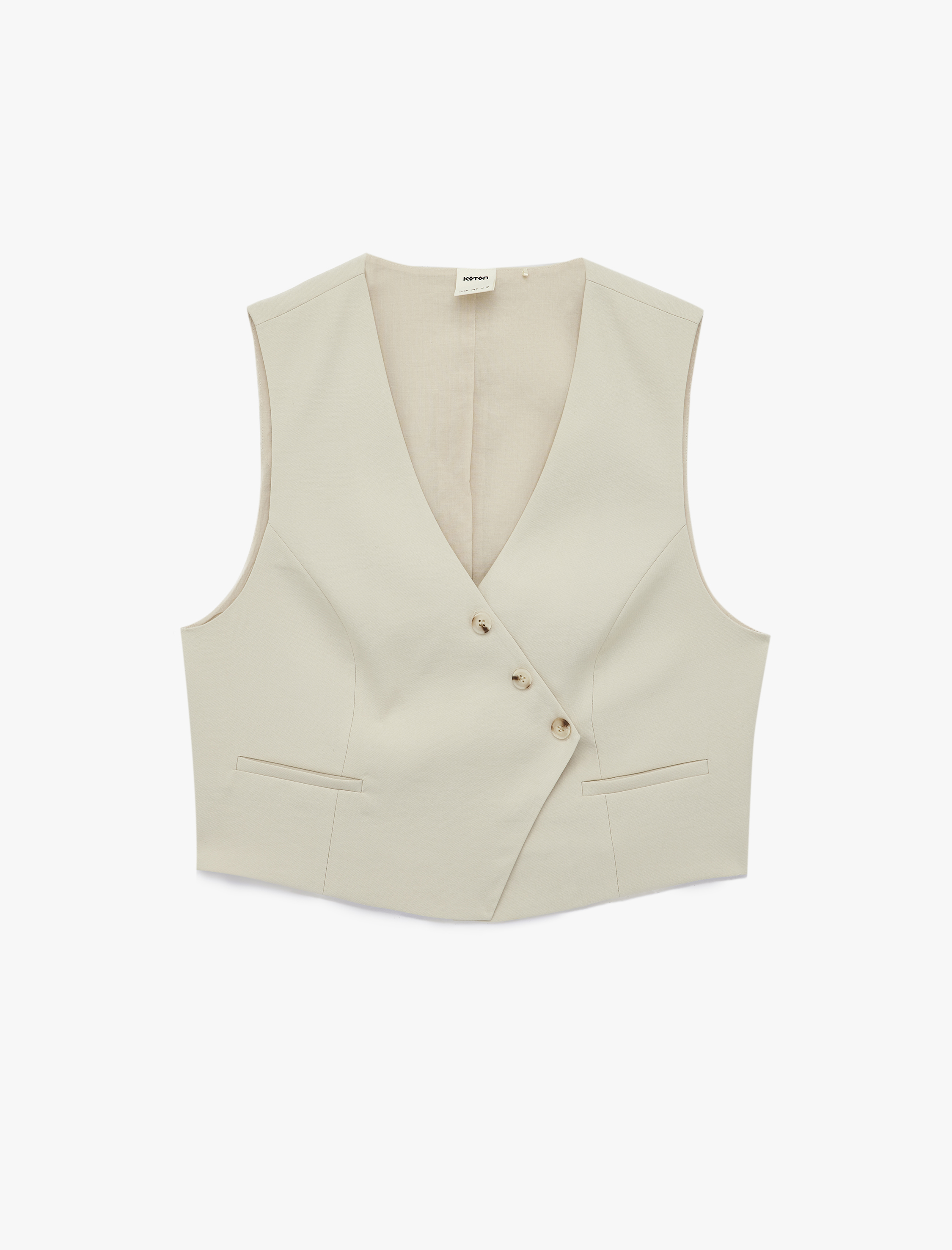   Viskon Kupro Kumaş Asimetrik Kruvaze Crop Yelek