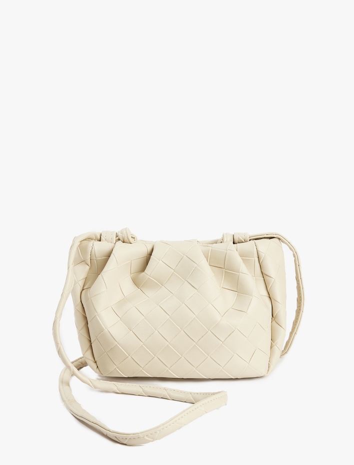 Kadın Örgü Desenli Saplı Askılı Büzgülü Suni Deri Çapraz Çanta