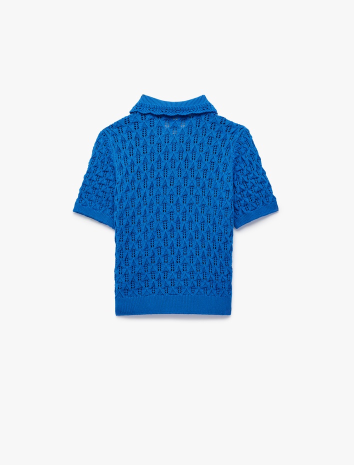 Kız Çocuk Pamuklu Kısa Kollu Gömlek Yaka Ajurlu Triko Kazak