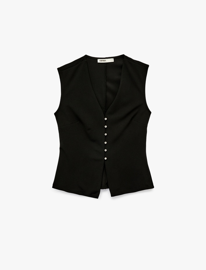  Krep Scuba Kumaş Düğmeli Hafif Peplum Kesim Yelek