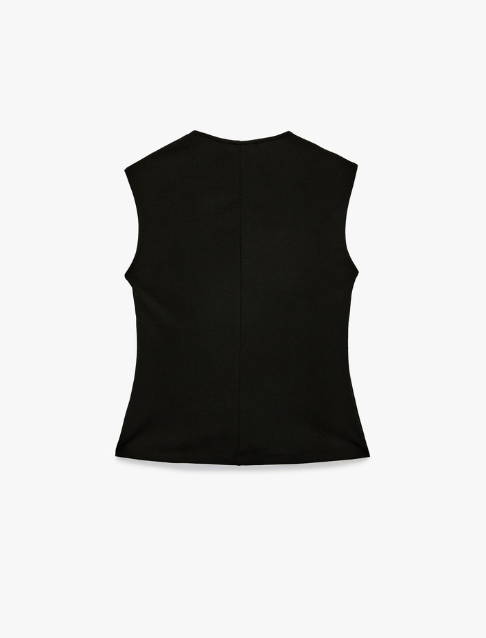  Krep Scuba Kumaş Düğmeli Hafif Peplum Kesim Yelek