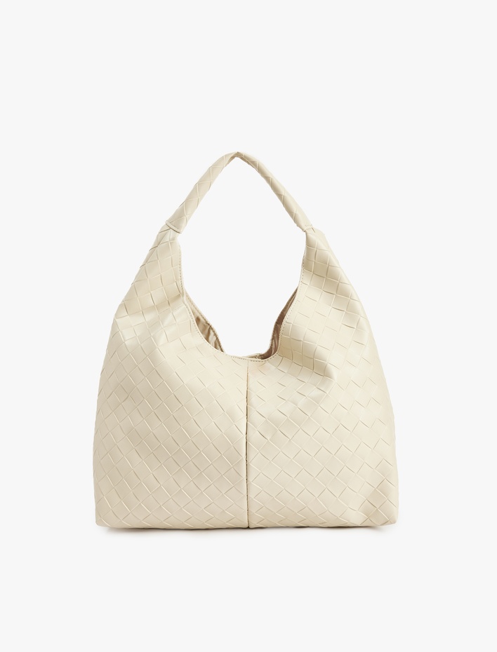 Kadın Örgü Desenli Suni Deri Shopper Çanta