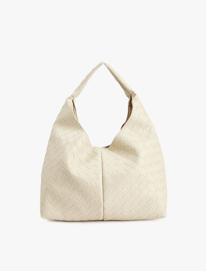 Kadın Örgü Desenli Suni Deri Shopper Çanta