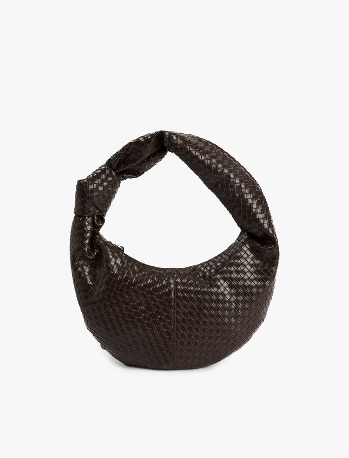 Kadın Örgü Desenli Suni Deri Fermuarlı Omuz Çantası