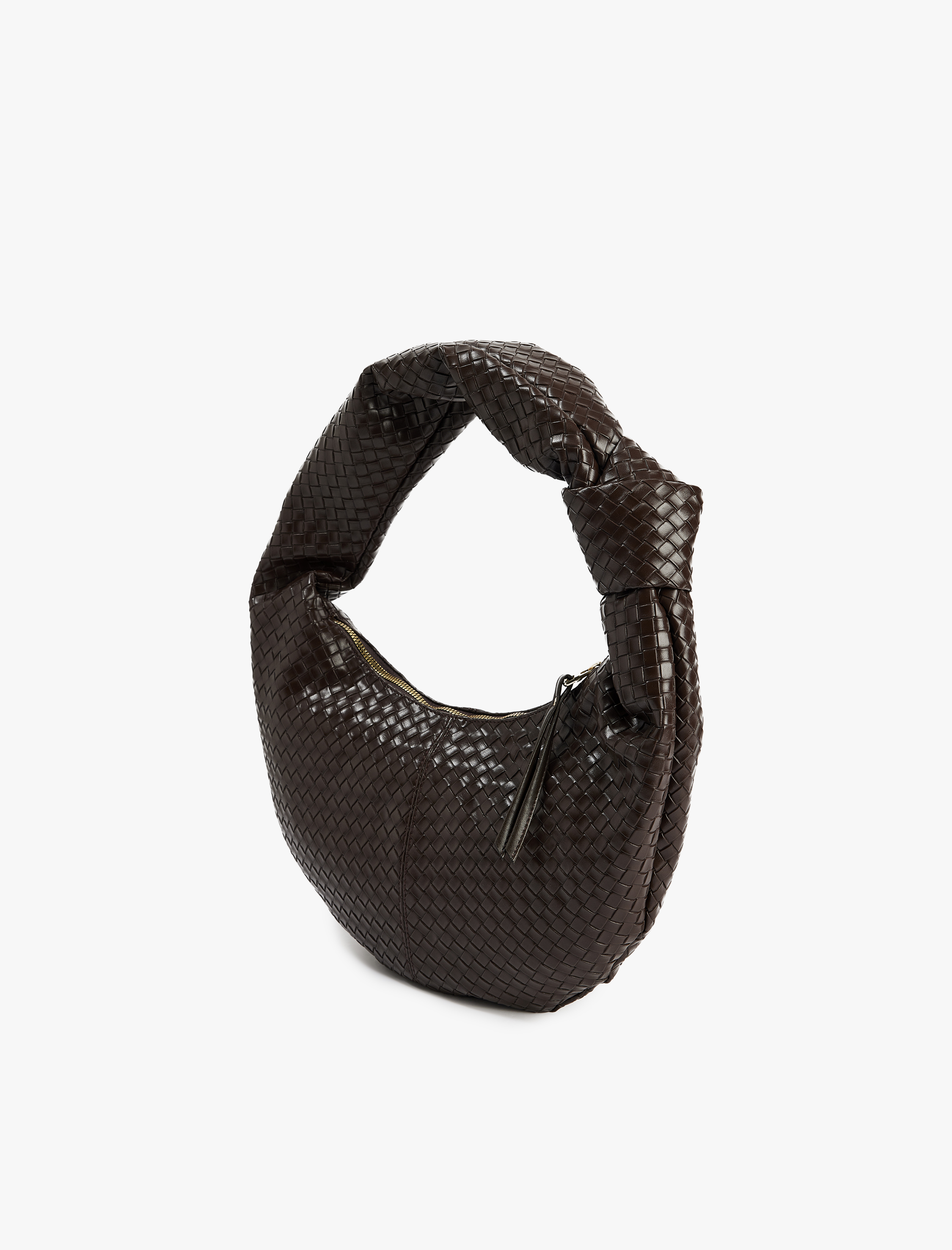  Kadın Örgü Desenli Suni Deri Fermuarlı Omuz Çantası