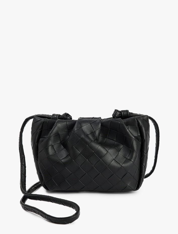 Kadın Örgü Desenli Saplı Askılı Büzgülü Suni Deri Çapraz Çanta