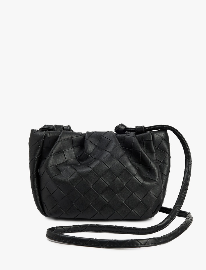 Kadın Örgü Desenli Saplı Askılı Büzgülü Suni Deri Çapraz Çanta