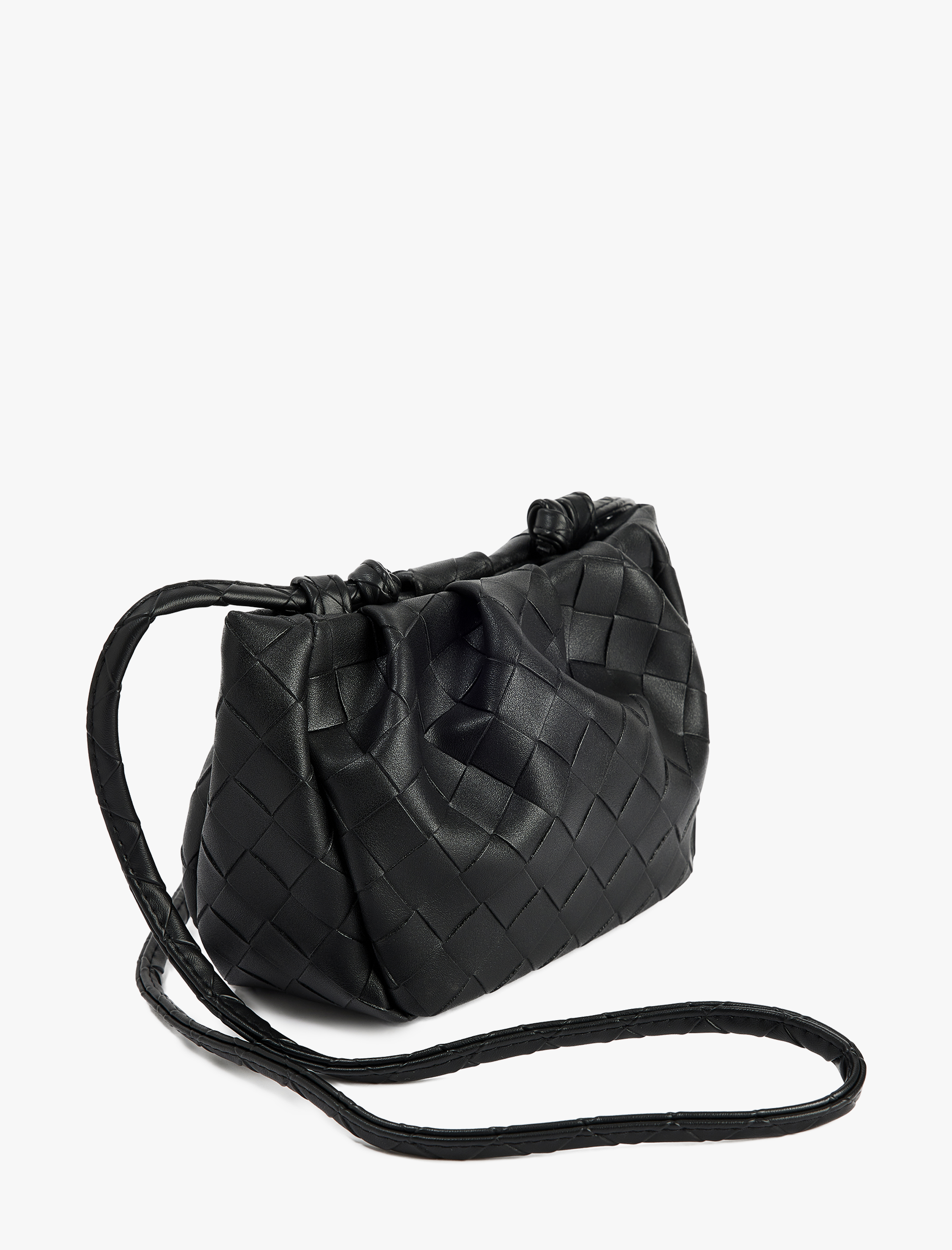  Kadın Örgü Desenli Saplı Askılı Büzgülü Suni Deri Çapraz Çanta