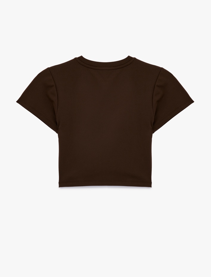  Slim Fit Kısa Kollu Bisiklet Yaka Crop Spor Tişört